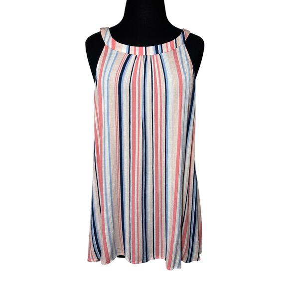 Lane Bryant Sleeveless High-Low Shirred Halter Top Size 18 Pastel Colors Stripes - Picture 1 of 10